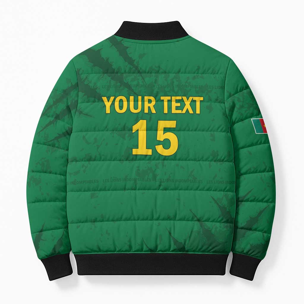 Custom Cameroon Football Bomber Puffer Jacket Go Les Lions Indomptables Go - Wonder Print Shop