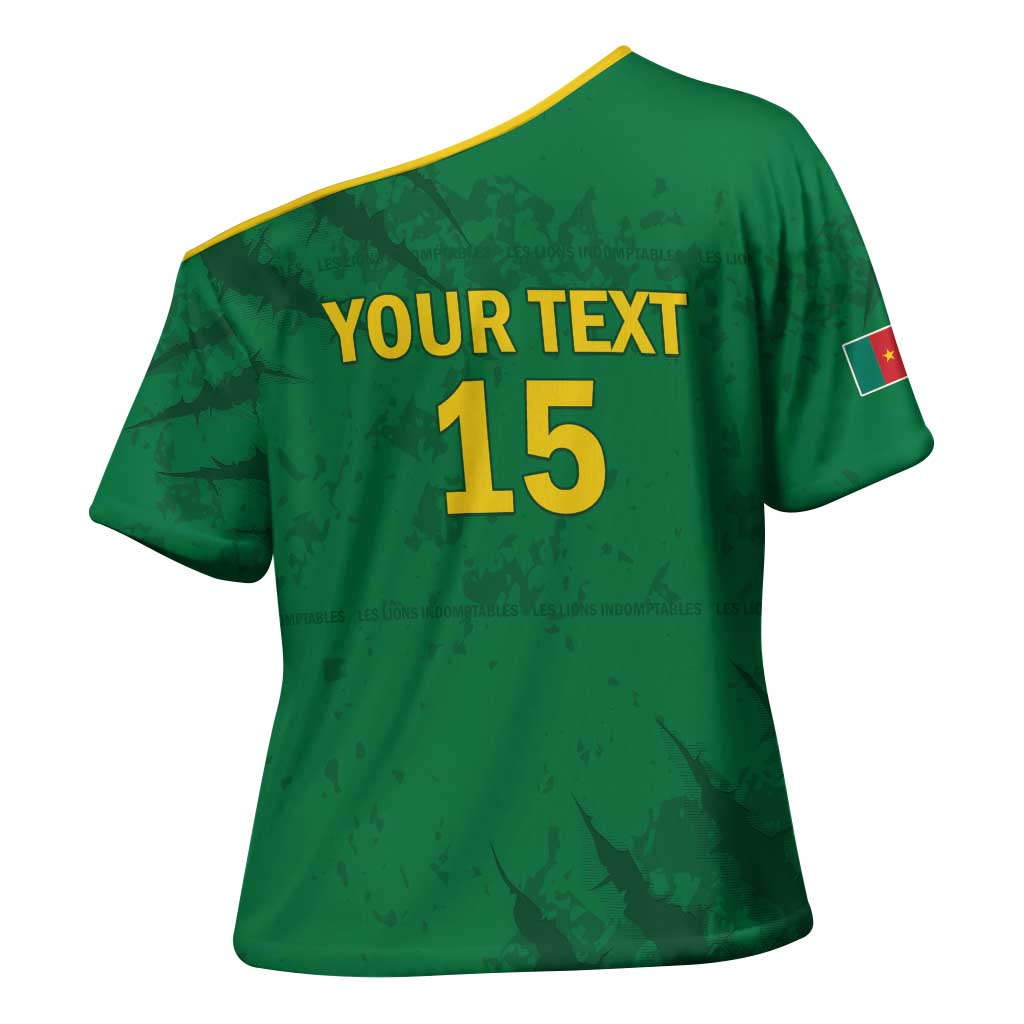 Custom Cameroon Football Cross Shoulder Shirt Go Les Lions Indomptables Go - Wonder Print Shop