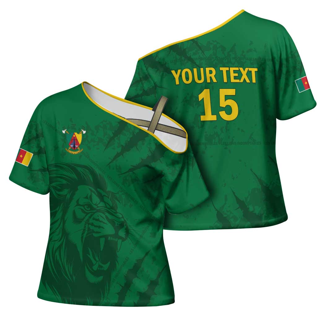 Custom Cameroon Football Cross Shoulder Shirt Go Les Lions Indomptables Go - Wonder Print Shop