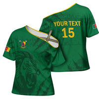 Custom Cameroon Football Cross Shoulder Shirt Go Les Lions Indomptables Go - Wonder Print Shop