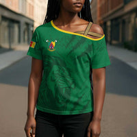 Custom Cameroon Football Cross Shoulder Shirt Go Les Lions Indomptables Go - Wonder Print Shop
