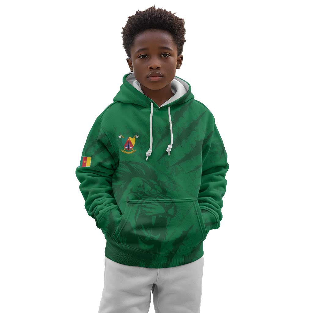 Custom Cameroon Football Kid Hoodie Go Les Lions Indomptables Go - Wonder Print Shop