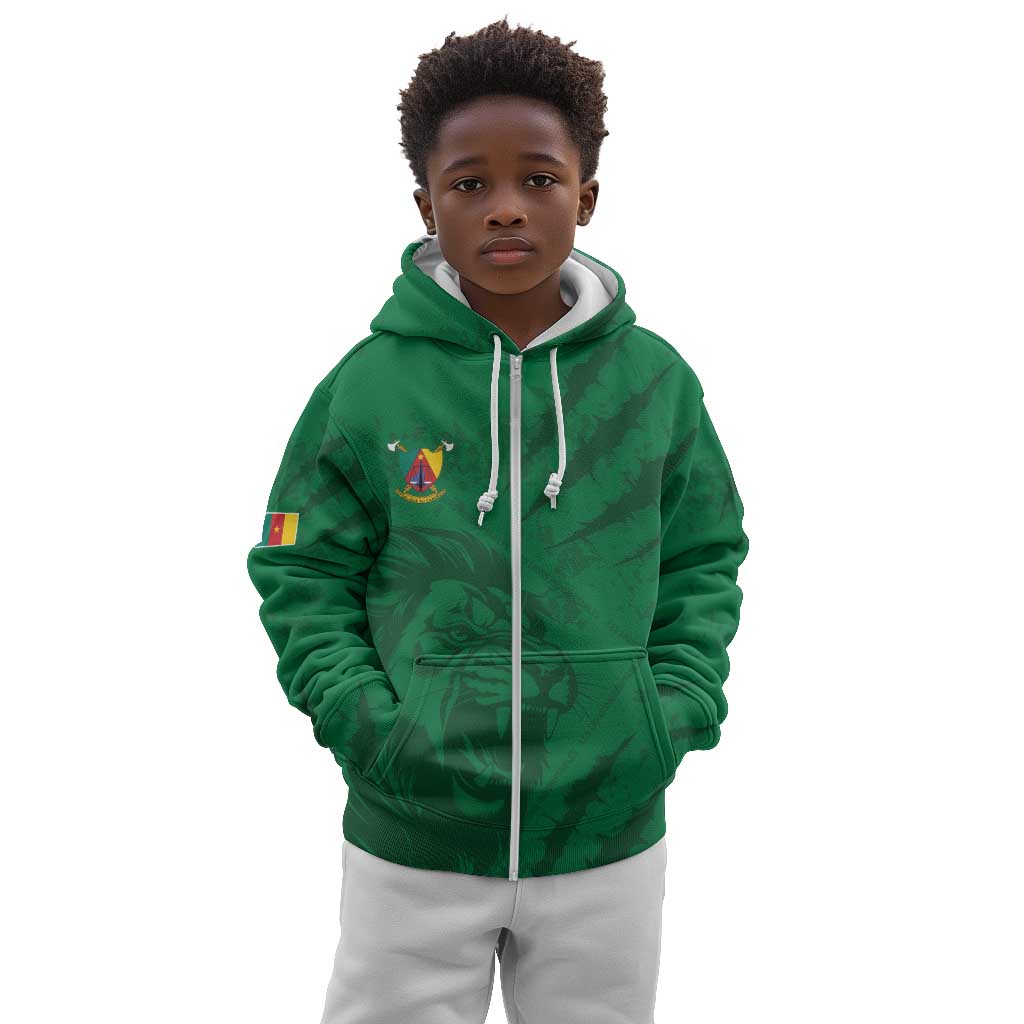 Custom Cameroon Football Kid Hoodie Go Les Lions Indomptables Go - Wonder Print Shop