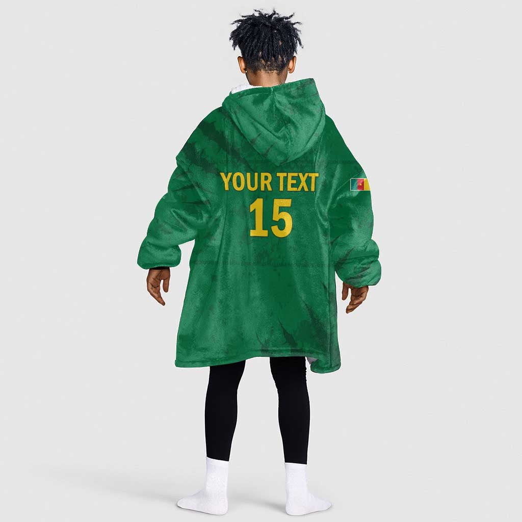 Custom Cameroon Football Kid Wearable Blanket Hoodie Go Les Lions Indomptables Go - Wonder Print Shop