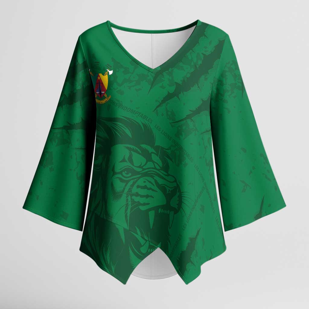 Custom Cameroon Football Kimono Sleeve Blouse Go Les Lions Indomptables Go - Wonder Print Shop