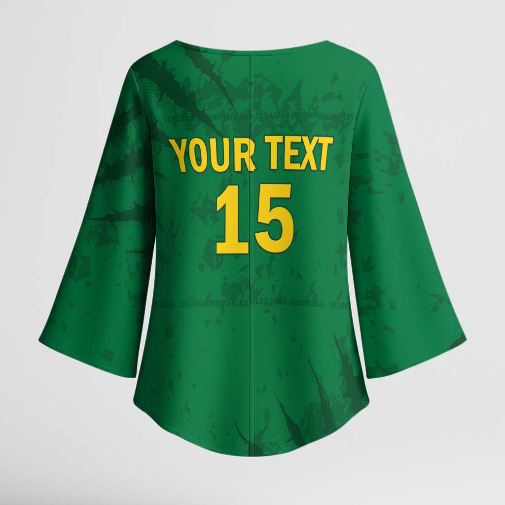 Custom Cameroon Football Kimono Sleeve Blouse Go Les Lions Indomptables Go - Wonder Print Shop