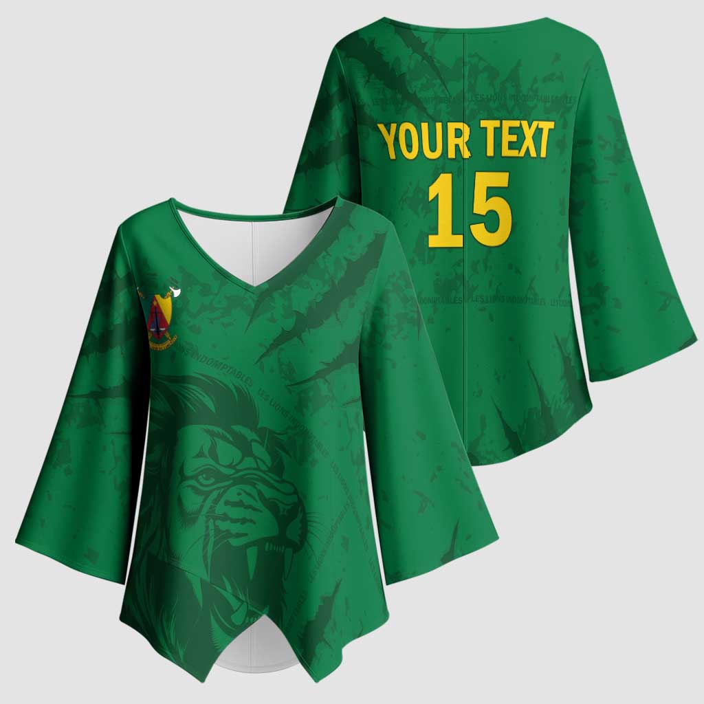 Custom Cameroon Football Kimono Sleeve Blouse Go Les Lions Indomptables Go - Wonder Print Shop