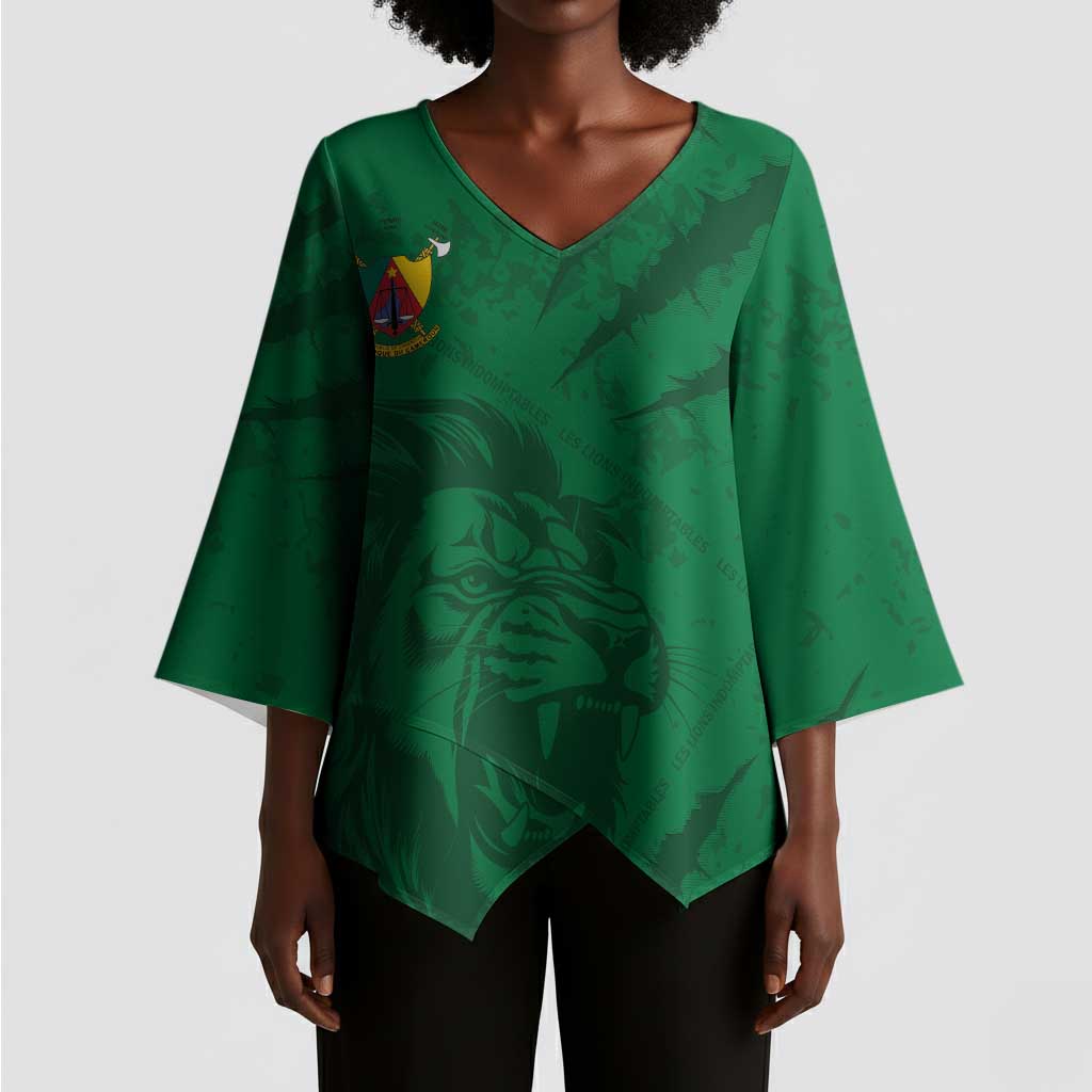 Custom Cameroon Football Kimono Sleeve Blouse Go Les Lions Indomptables Go - Wonder Print Shop