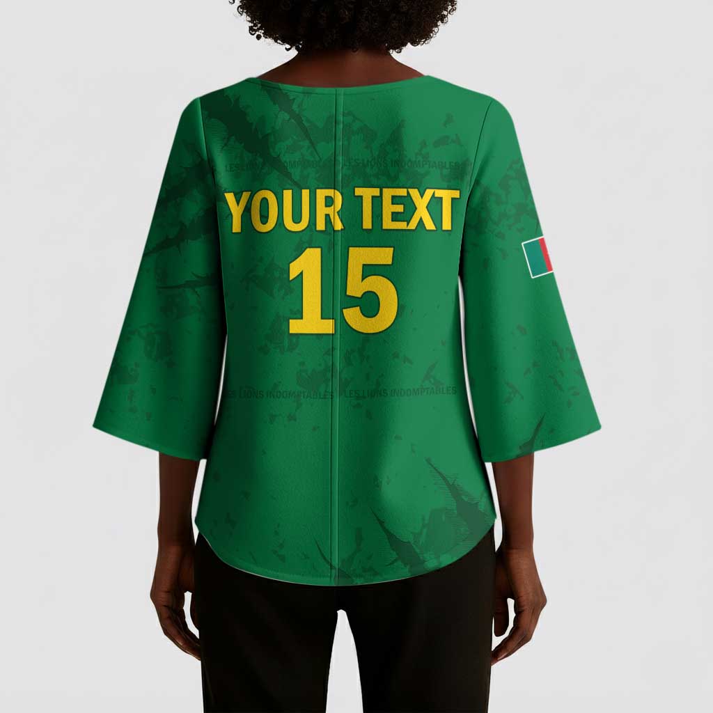 Custom Cameroon Football Kimono Sleeve Blouse Go Les Lions Indomptables Go - Wonder Print Shop