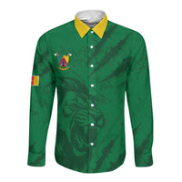 Custom Cameroon Football Long Sleeve Button Shirt Go Les Lions Indomptables Go - Wonder Print Shop