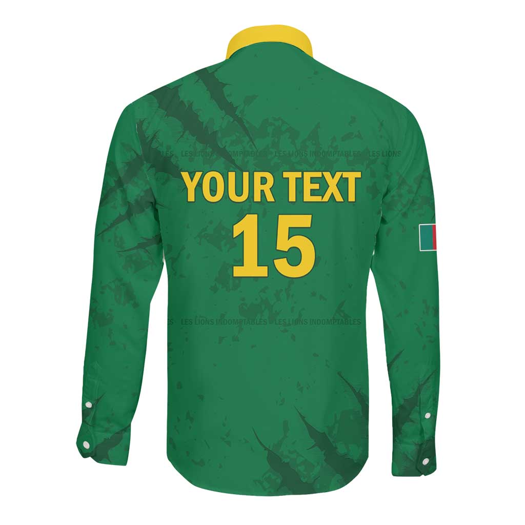 Custom Cameroon Football Long Sleeve Button Shirt Go Les Lions Indomptables Go - Wonder Print Shop