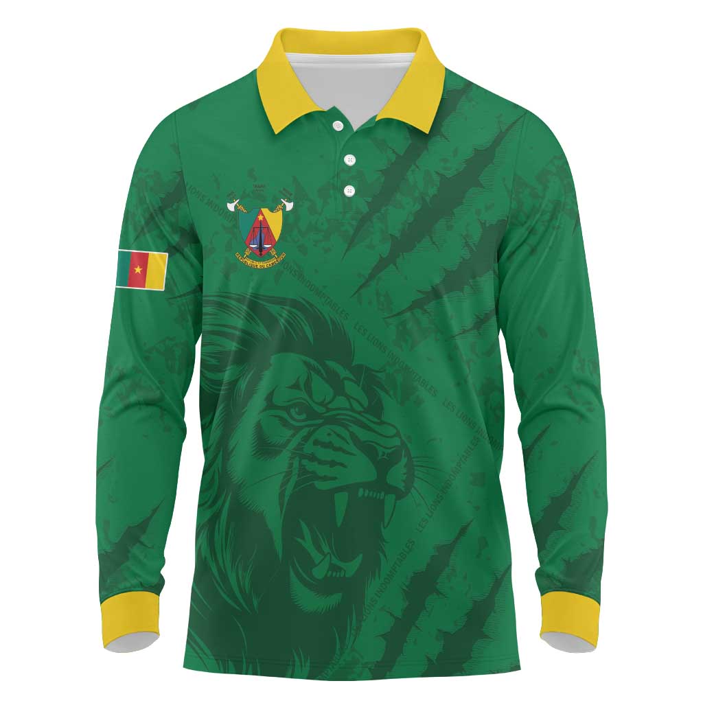 Custom Cameroon Football Long Sleeve Polo Shirt Go Les Lions Indomptables Go - Wonder Print Shop