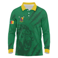 Custom Cameroon Football Long Sleeve Polo Shirt Go Les Lions Indomptables Go - Wonder Print Shop