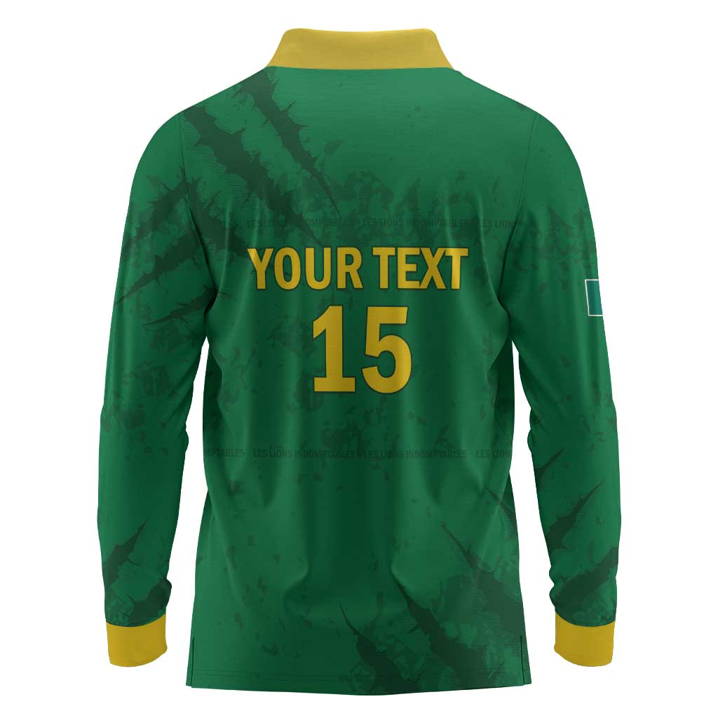 Custom Cameroon Football Long Sleeve Polo Shirt Go Les Lions Indomptables Go - Wonder Print Shop