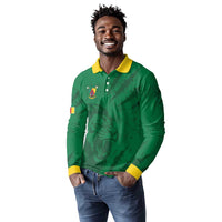 Custom Cameroon Football Long Sleeve Polo Shirt Go Les Lions Indomptables Go - Wonder Print Shop