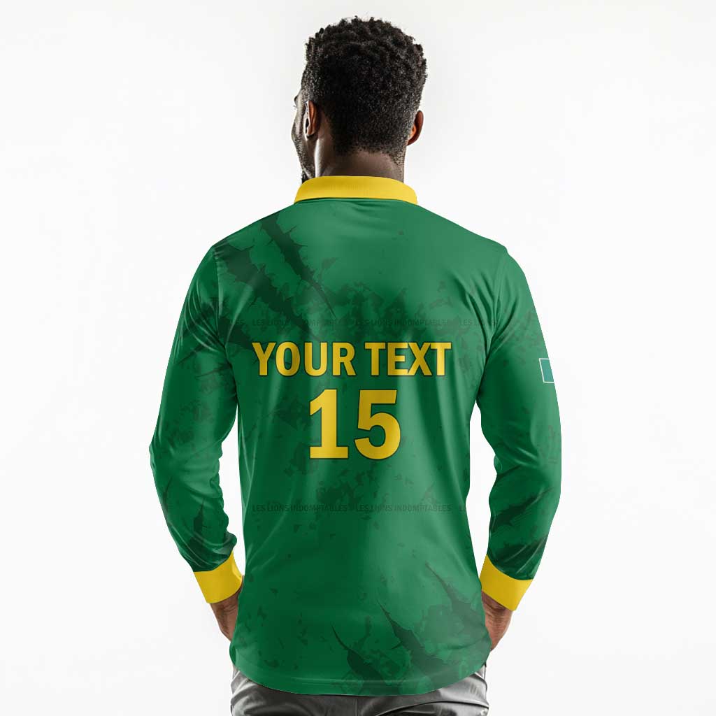 Custom Cameroon Football Long Sleeve Polo Shirt Go Les Lions Indomptables Go - Wonder Print Shop