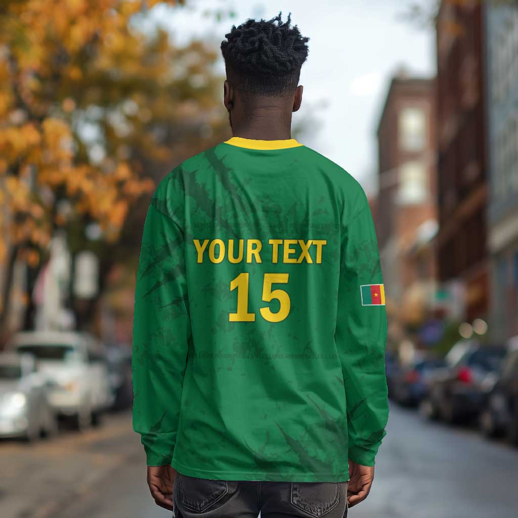 Custom Cameroon Football Long Sleeve Shirt Go Les Lions Indomptables Go - Wonder Print Shop