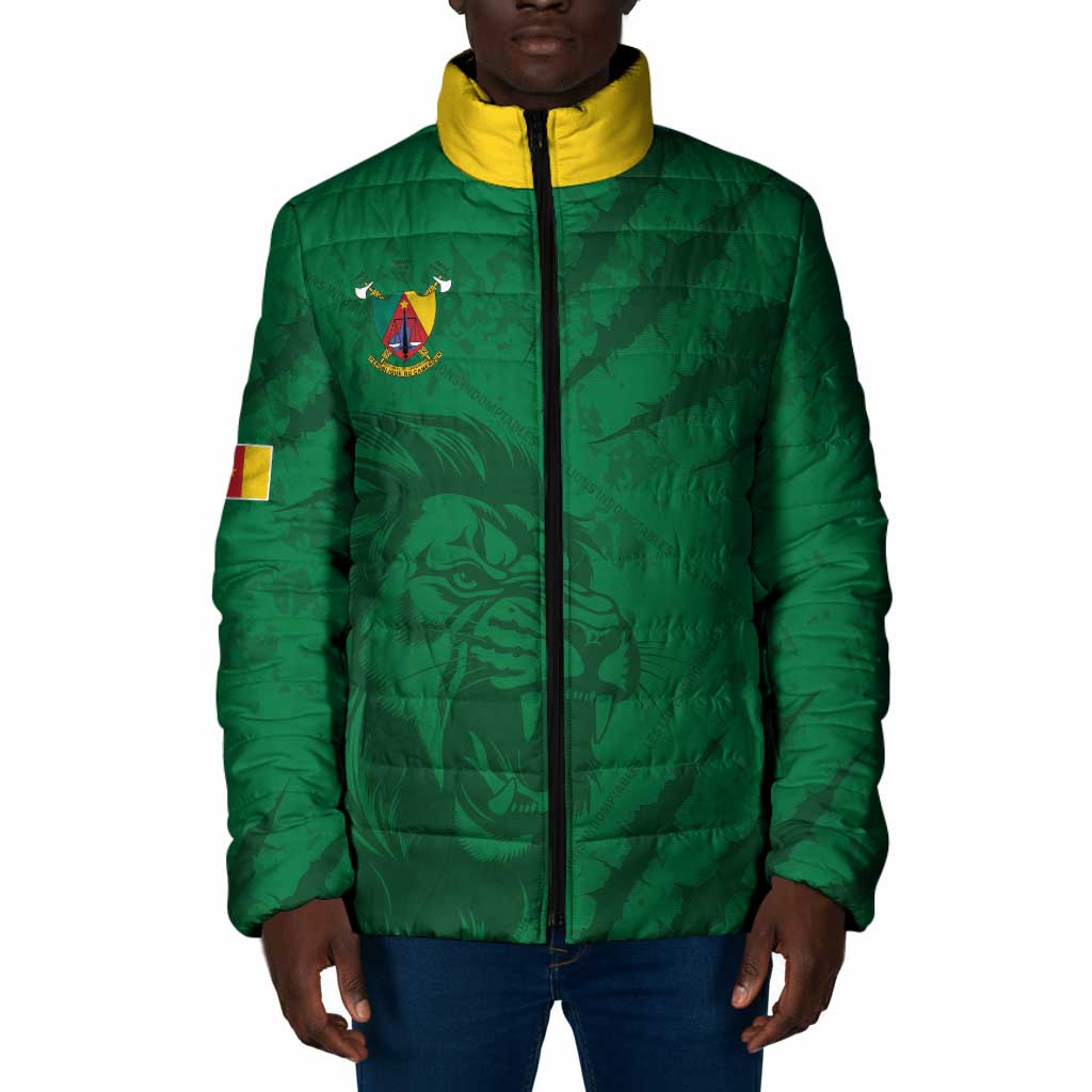 Custom Cameroon Football Padded Jacket Go Les Lions Indomptables Go - Wonder Print Shop
