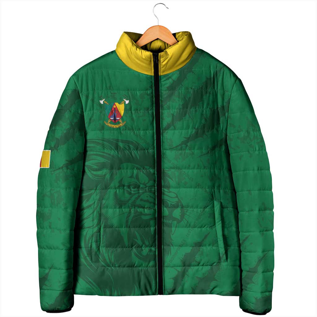 Custom Cameroon Football Padded Jacket Go Les Lions Indomptables Go - Wonder Print Shop