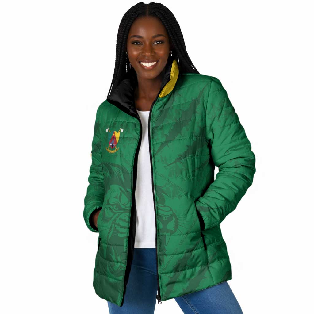 Custom Cameroon Football Padded Jacket Go Les Lions Indomptables Go - Wonder Print Shop