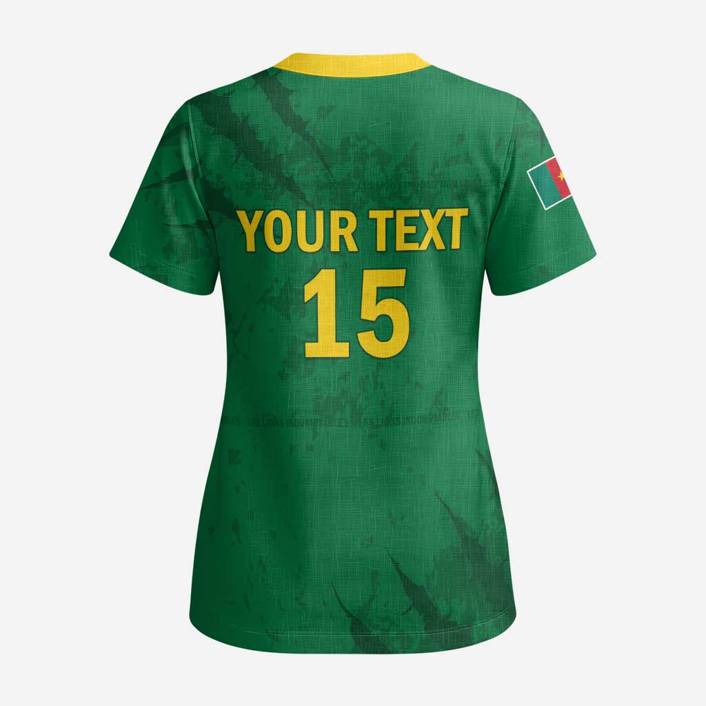 Custom Cameroon Football Scrub Top Go Les Lions Indomptables Go - Wonder Print Shop