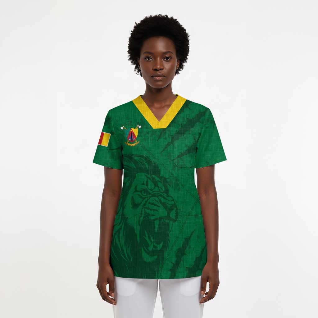 Custom Cameroon Football Scrub Top Go Les Lions Indomptables Go - Wonder Print Shop