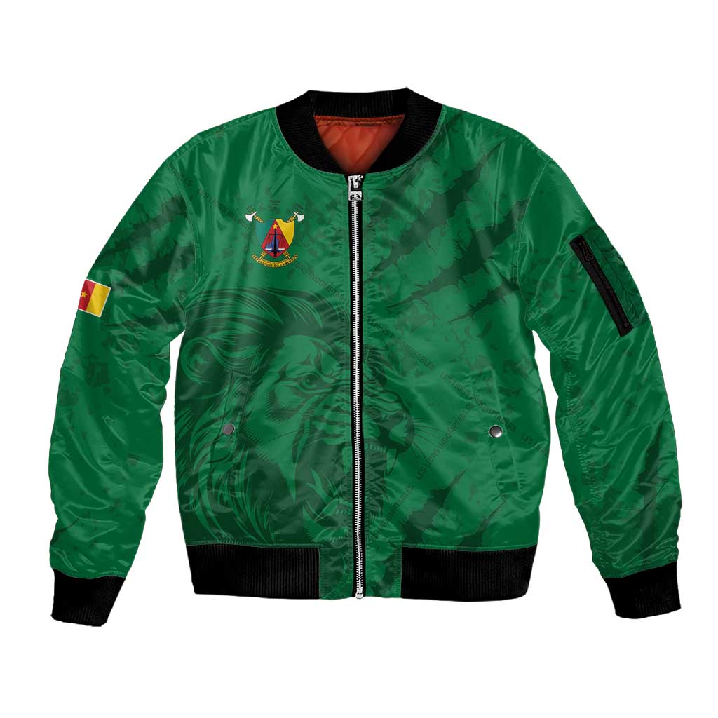 Custom Cameroon Football Sleeve Zip Bomber Jacket Go Les Lions Indomptables Go - Wonder Print Shop