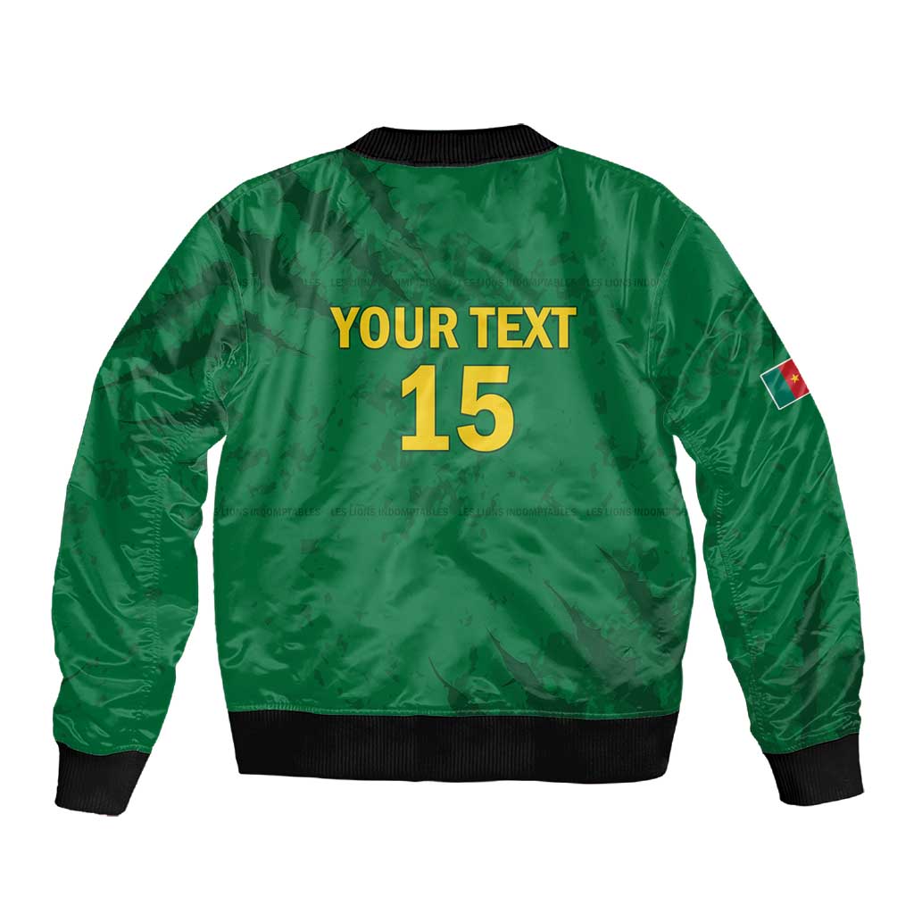 Custom Cameroon Football Sleeve Zip Bomber Jacket Go Les Lions Indomptables Go - Wonder Print Shop