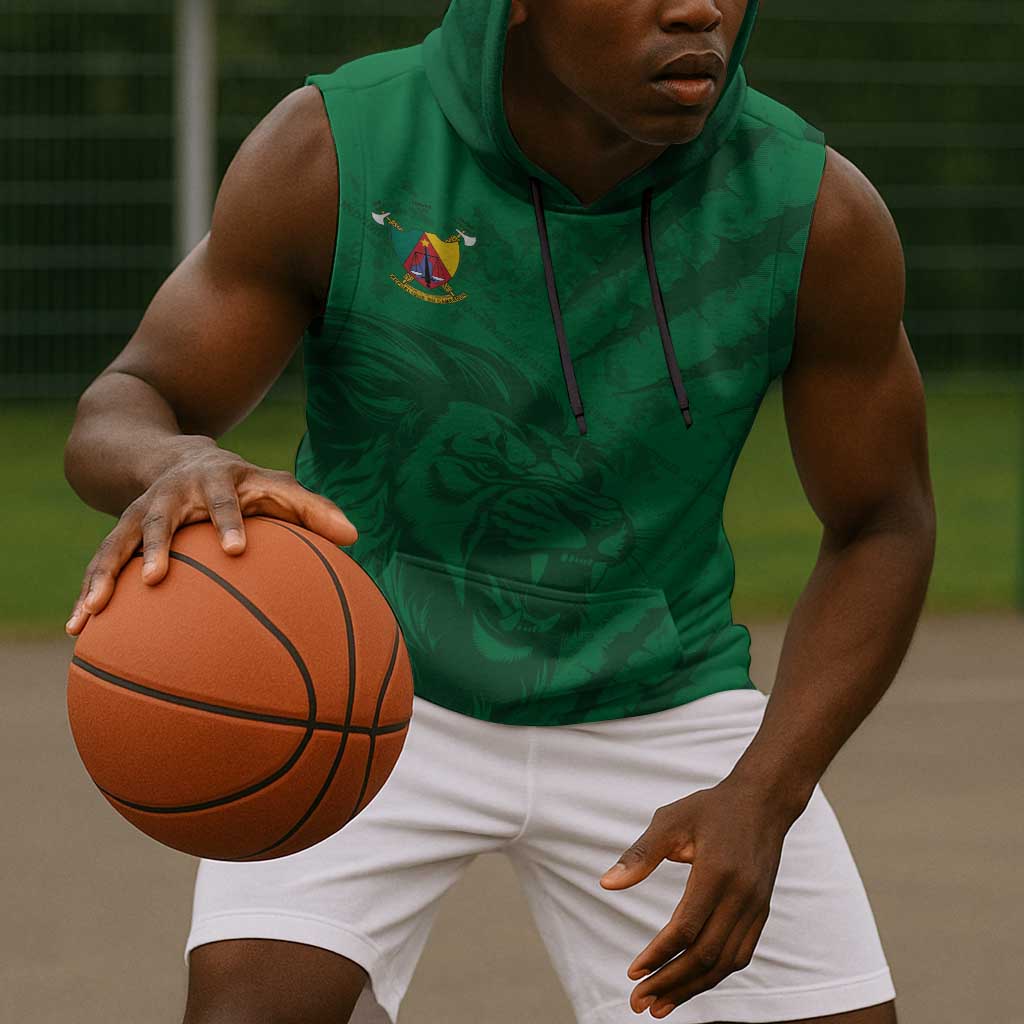 Custom Cameroon Football Sleeveless Hoodie Go Les Lions Indomptables Go - Wonder Print Shop