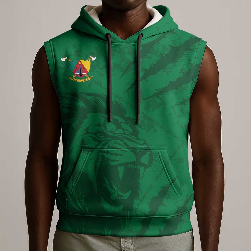 Custom Cameroon Football Sleeveless Hoodie Go Les Lions Indomptables Go - Wonder Print Shop