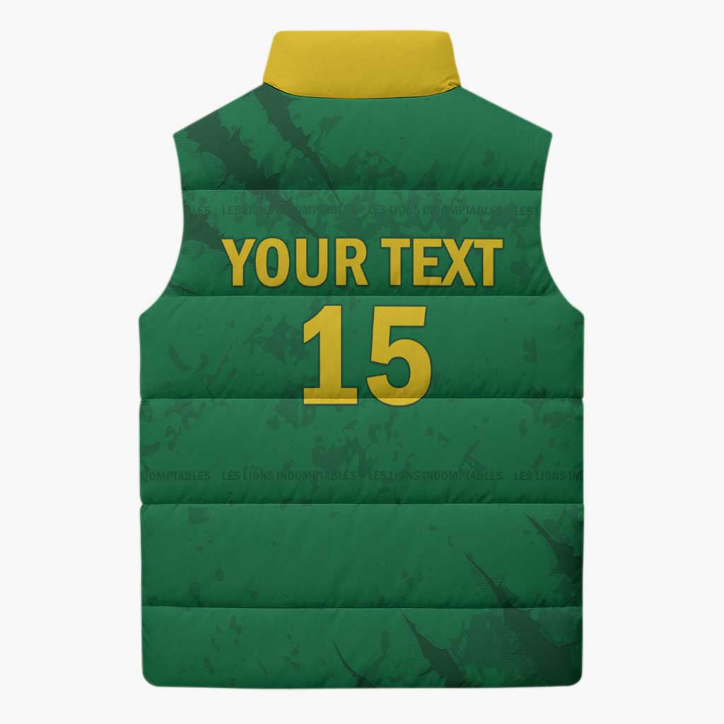 Custom Cameroon Football Sleeveless Puffer Jacket Go Les Lions Indomptables Go - Wonder Print Shop