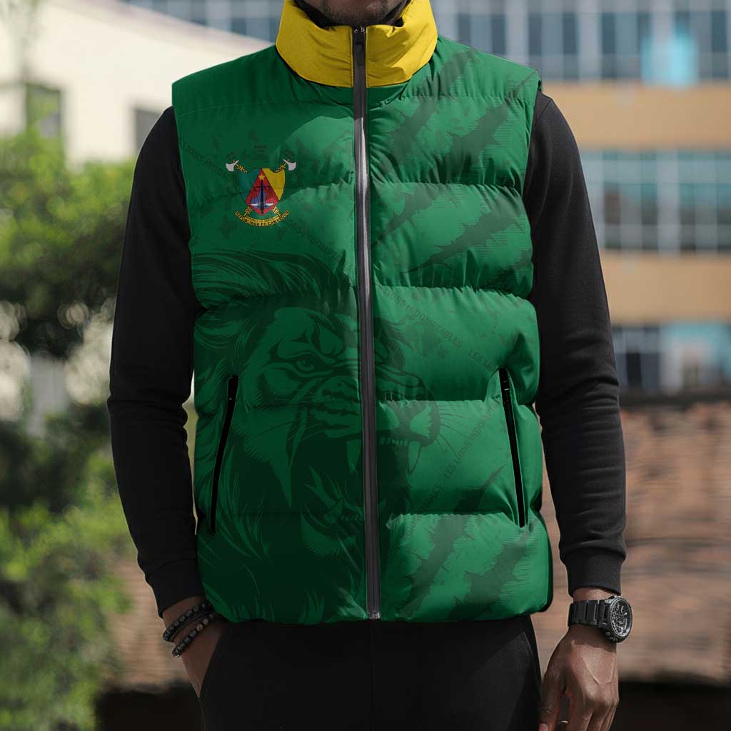 Custom Cameroon Football Sleeveless Puffer Jacket Go Les Lions Indomptables Go - Wonder Print Shop