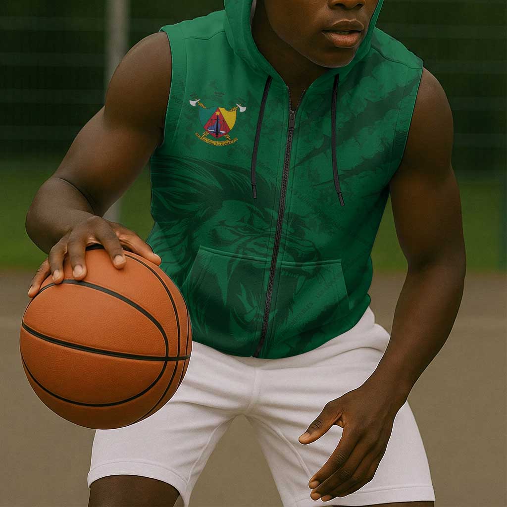 Custom Cameroon Football Sleeveless Zip Hoodie Go Les Lions Indomptables Go - Wonder Print Shop