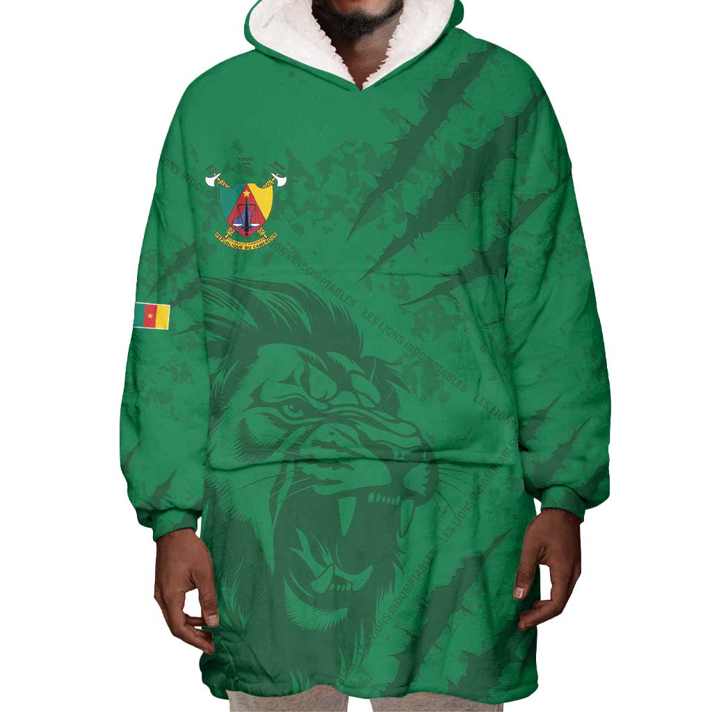 Custom Cameroon Football Wearable Blanket Hoodie Go Les Lions Indomptables Go - Wonder Print Shop