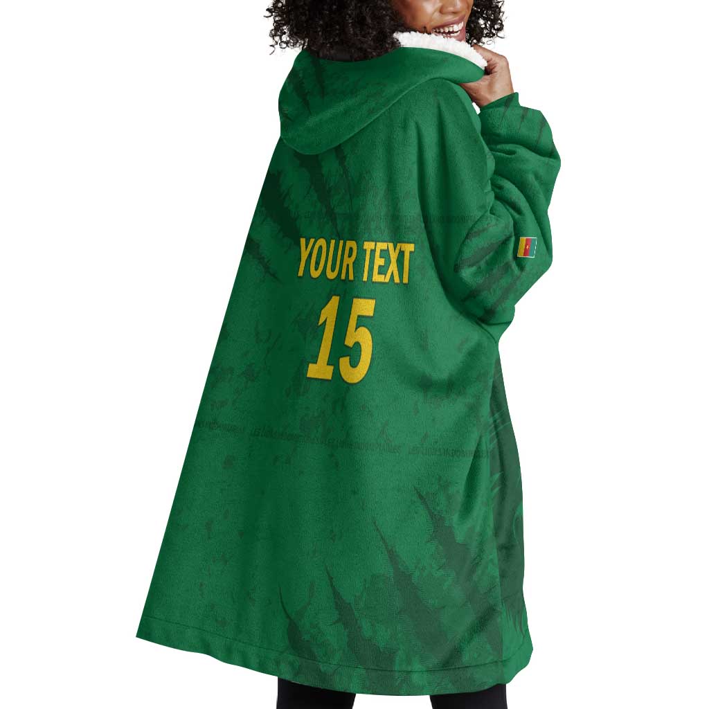 Custom Cameroon Football Wearable Blanket Hoodie Go Les Lions Indomptables Go - Wonder Print Shop
