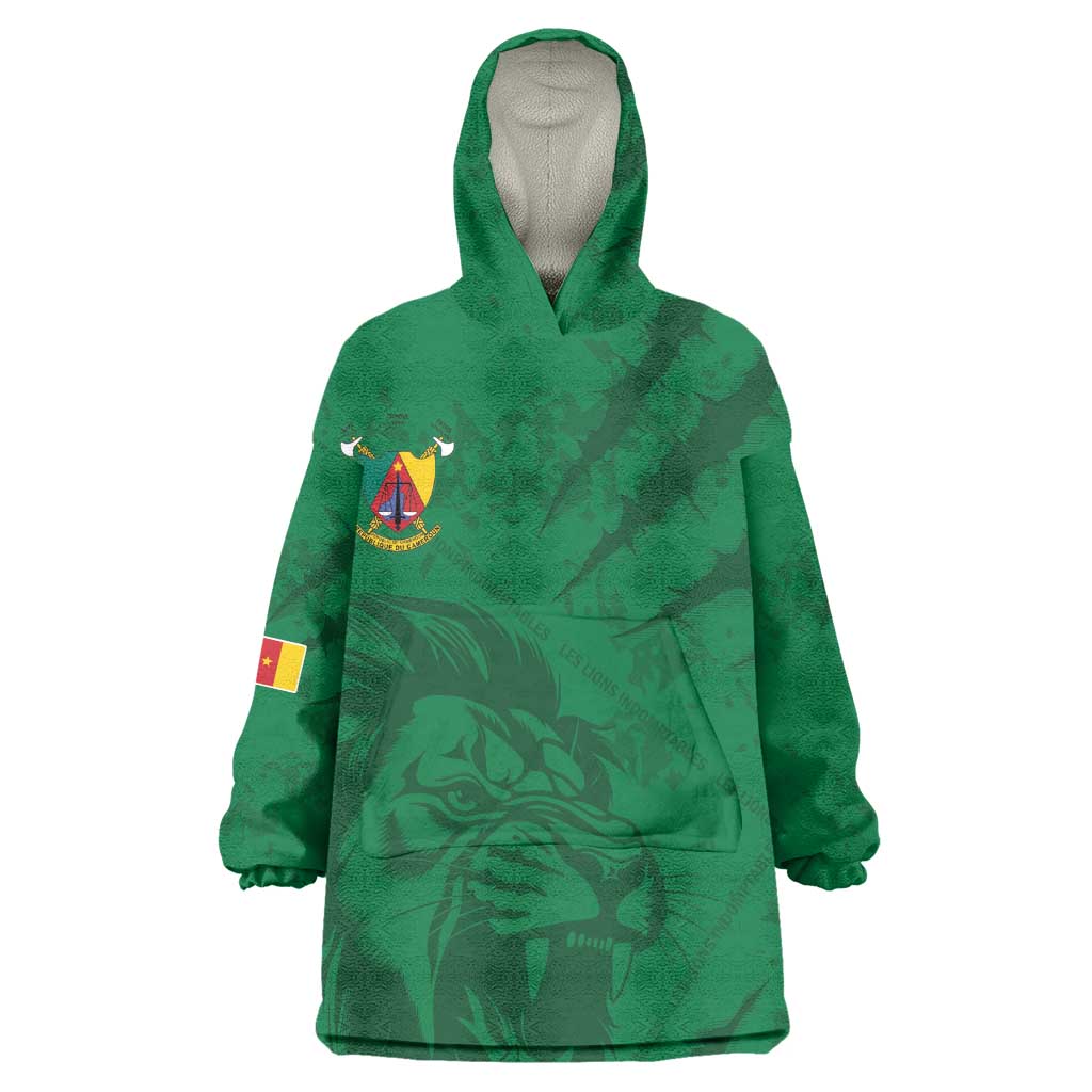 Custom Cameroon Football Wearable Blanket Hoodie Go Les Lions Indomptables Go - Wonder Print Shop
