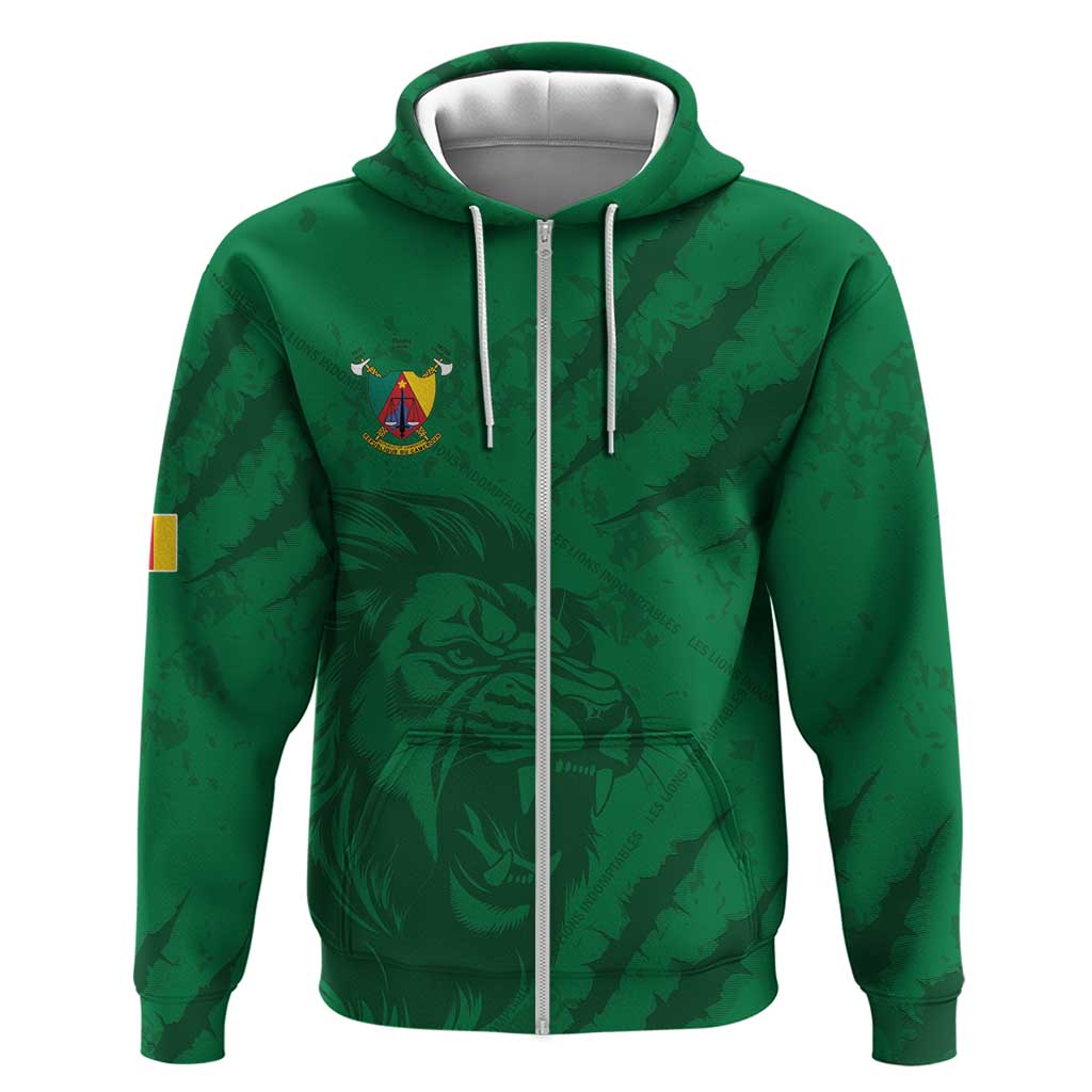 Custom Cameroon Football Zip Hoodie Go Les Lions Indomptables Go - Wonder Print Shop