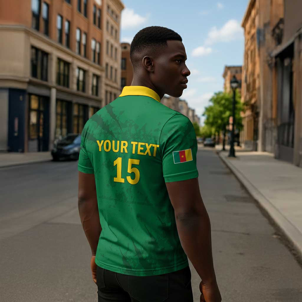 Custom Cameroon Football Zipper Polo Shirt Go Les Lions Indomptables Go - Wonder Print Shop