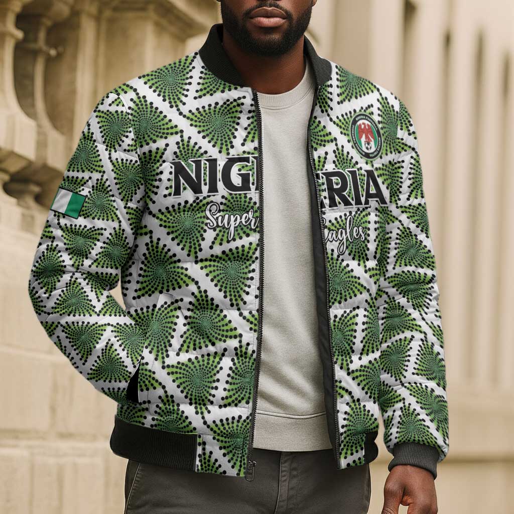 Custom Nigeria Football Bomber Puffer Jacket Come On Super Eagles - Wonder Print Shop