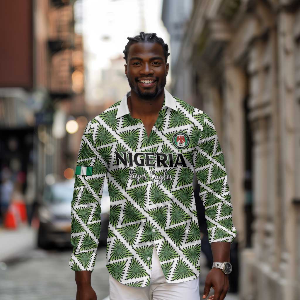 Custom Nigeria Football Long Sleeve Button Shirt Come On Super Eagles - Wonder Print Shop