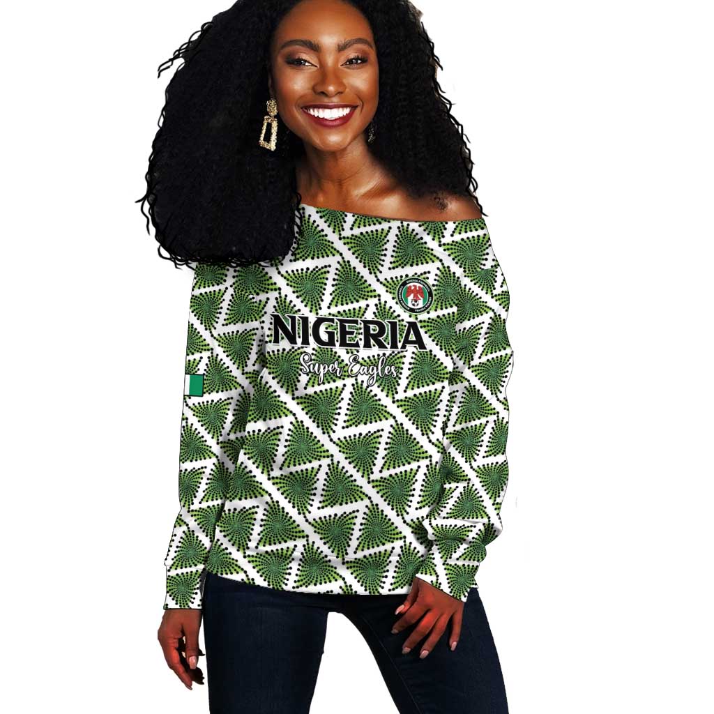 Custom Nigeria Football Off Shoulder Sweater Come On Super Eagles - Wonder Print Shop