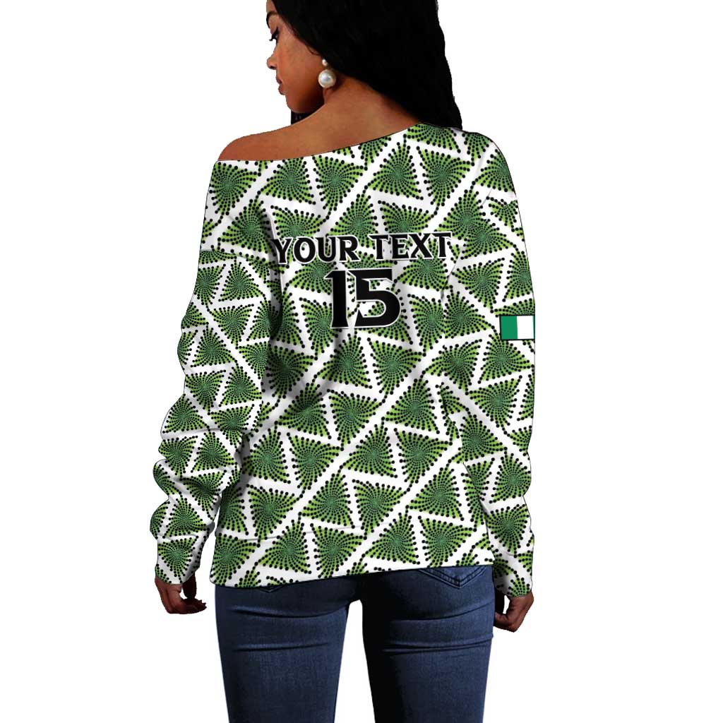Custom Nigeria Football Off Shoulder Sweater Come On Super Eagles - Wonder Print Shop