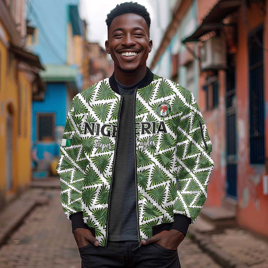 Custom Nigeria Football Sleeve Zip Bomber Jacket Come On Super Eagles - Wonder Print Shop