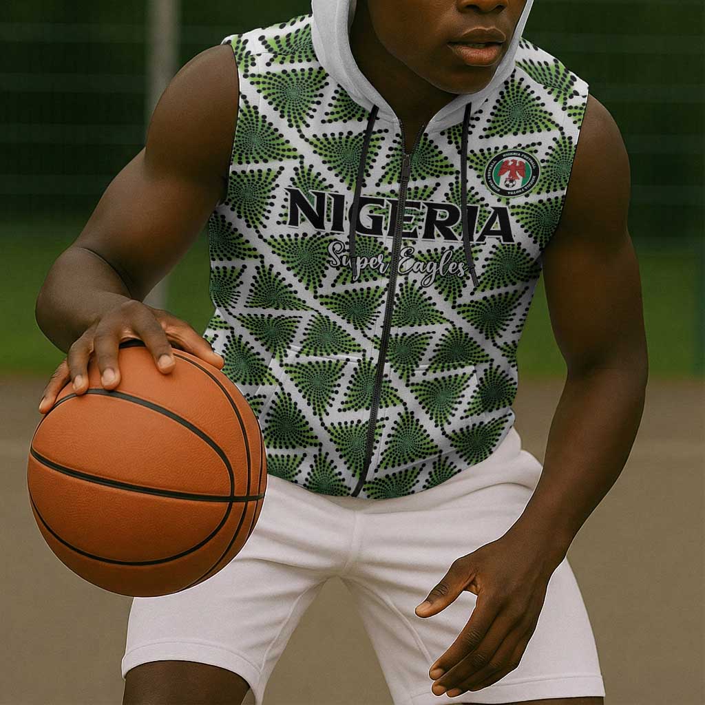 Custom Nigeria Football Sleeveless Zip Hoodie Come On Super Eagles - Wonder Print Shop
