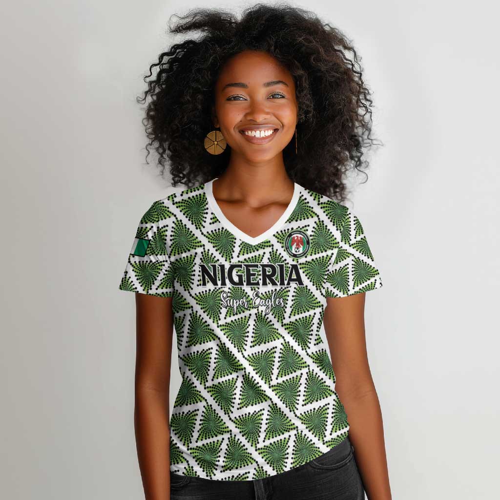 Custom Nigeria Football Women V-Neck T-Shirt Come On Super Eagles LT15