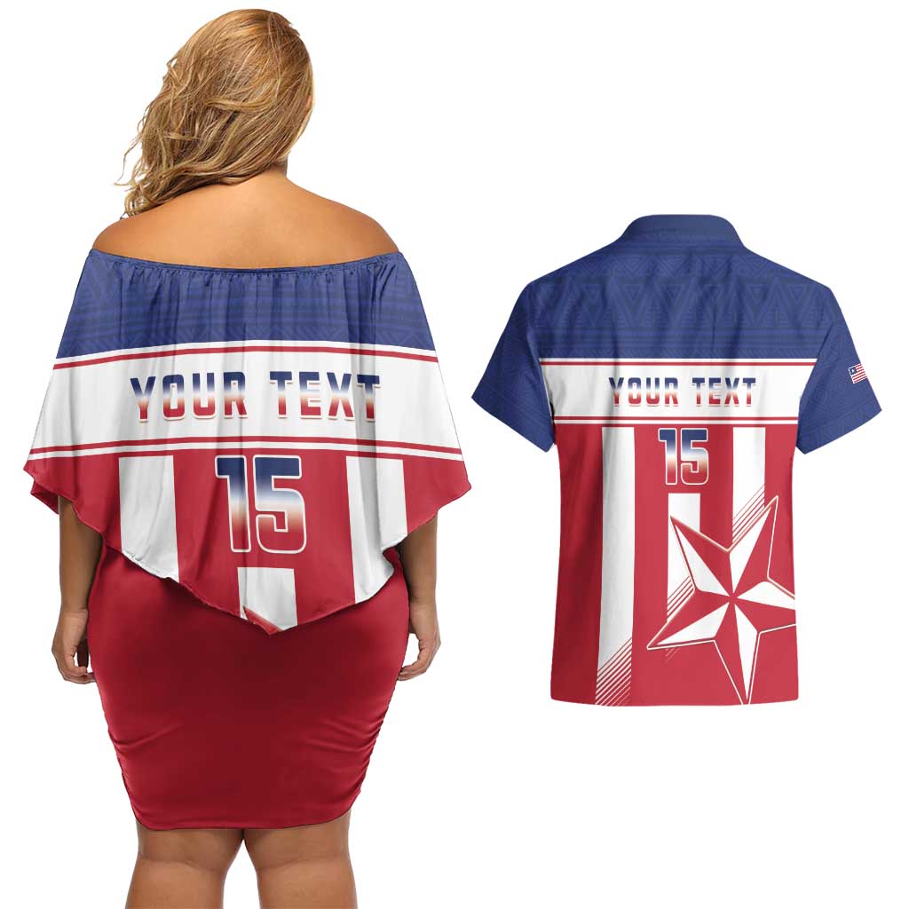 Custom Liberia Football Couples Matching Off Shoulder Short Dress and Hawaiian Shirt Go Lone Stars