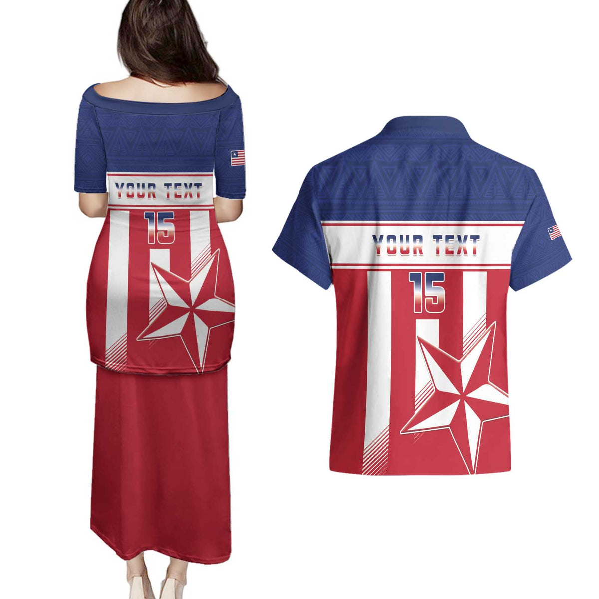 Custom Liberia Football Couples Matching Puletasi and Hawaiian Shirt Go Lone Stars