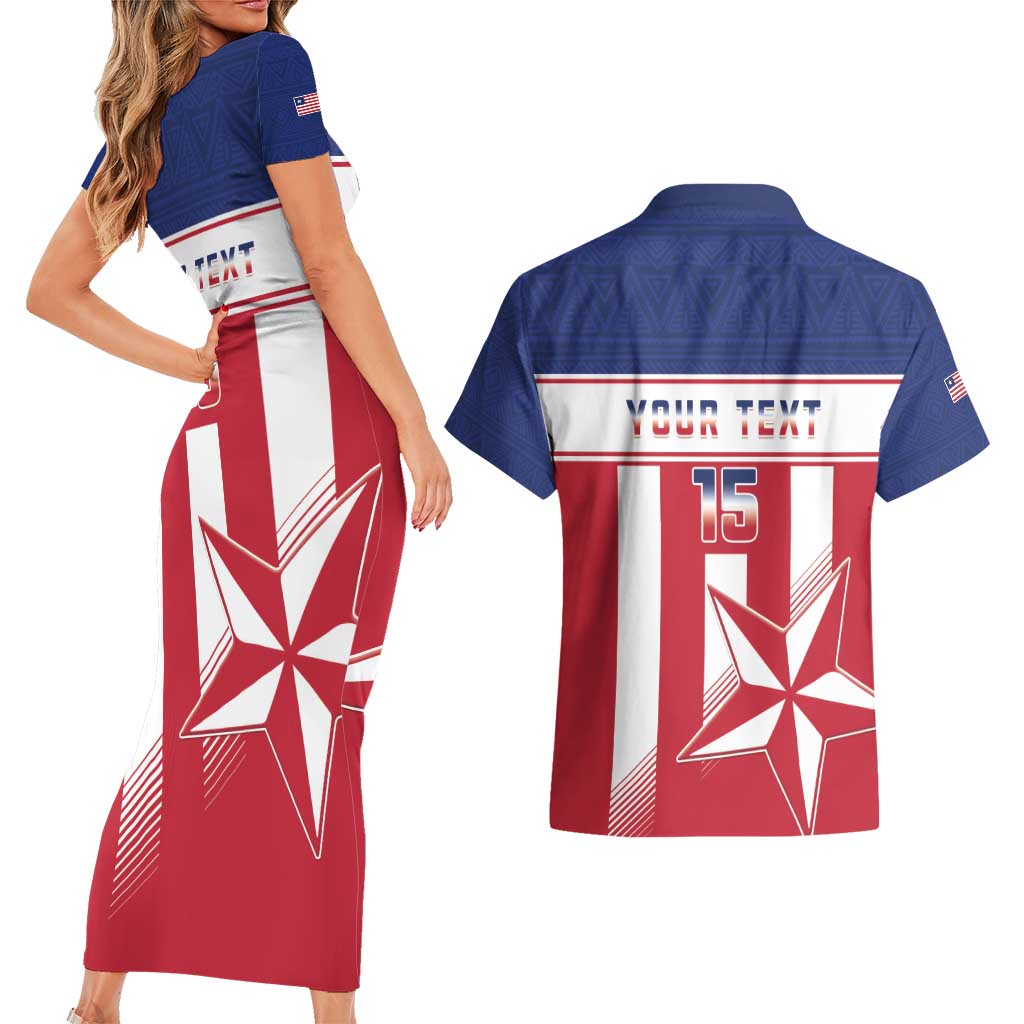 Custom Liberia Football Couples Matching Short Sleeve Bodycon Dress and Hawaiian Shirt Go Lone Stars