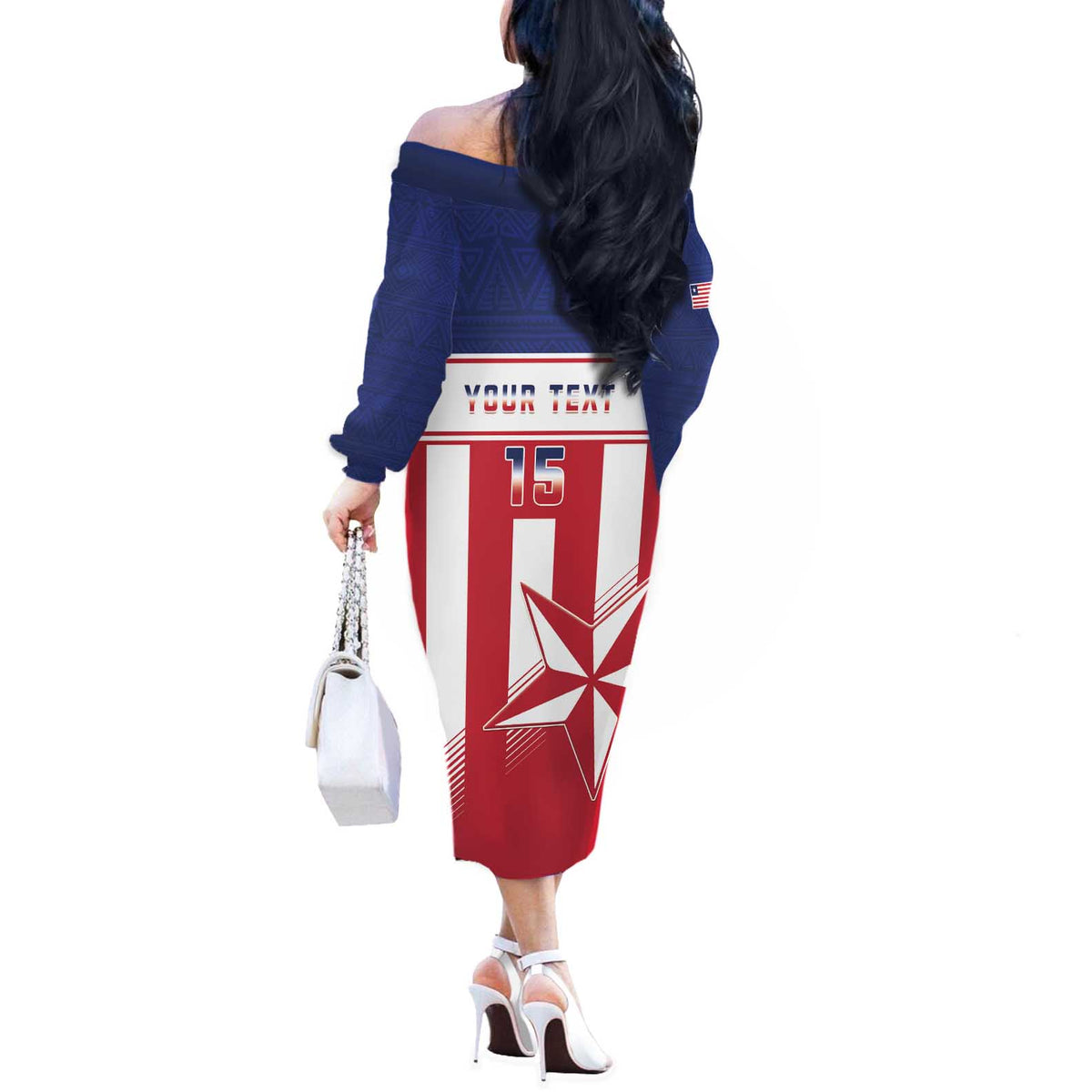 Custom Liberia Football Off The Shoulder Long Sleeve Dress Go Lone Stars
