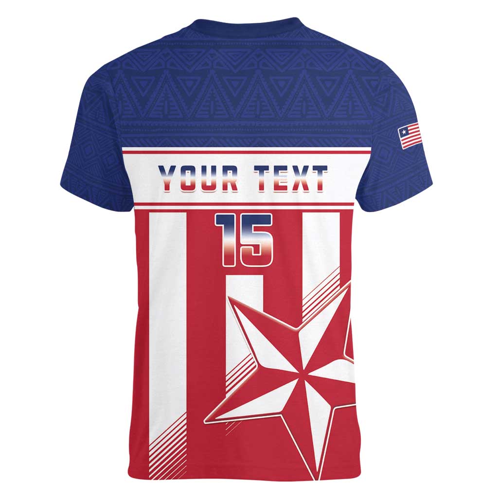 Custom Liberia Football Women V-Neck T-Shirt Go Lone Stars